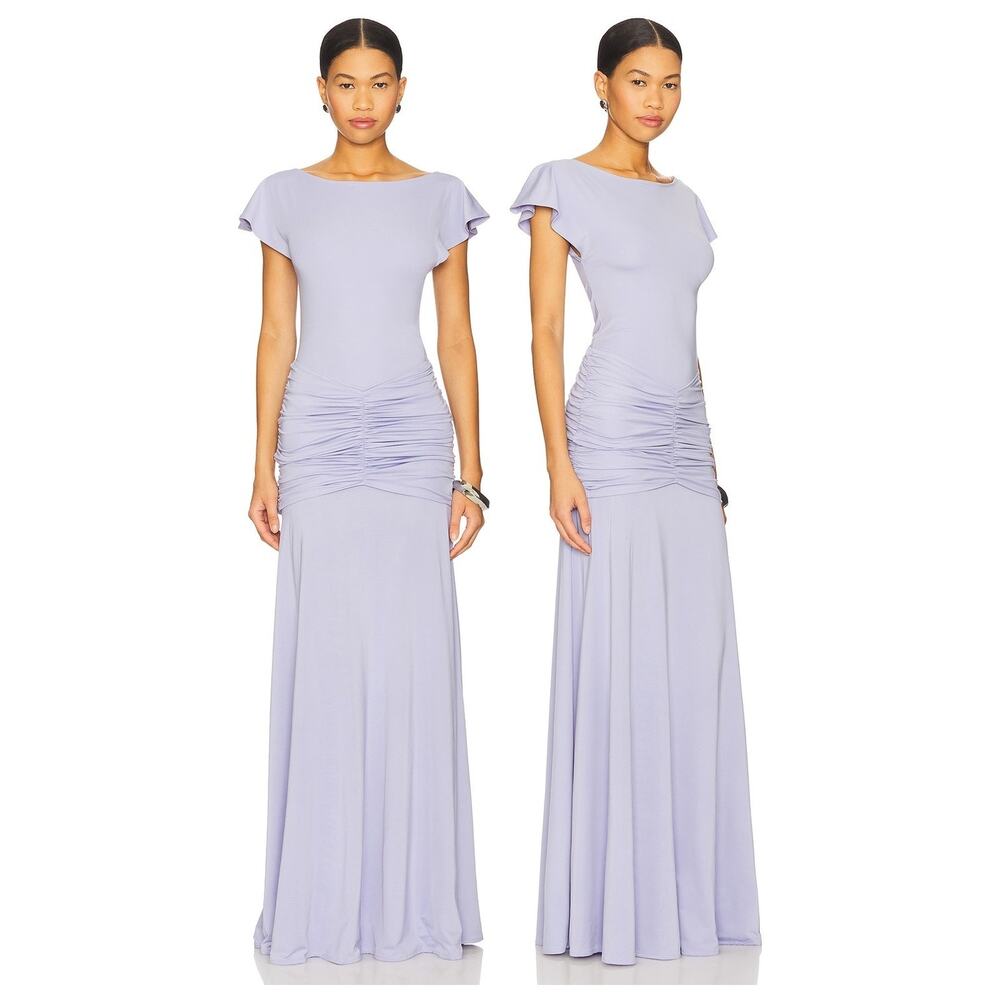 OW Collection Gaia Maxi Dress Ruched Flutter Sleeve Evening Prom Wedding Party 8